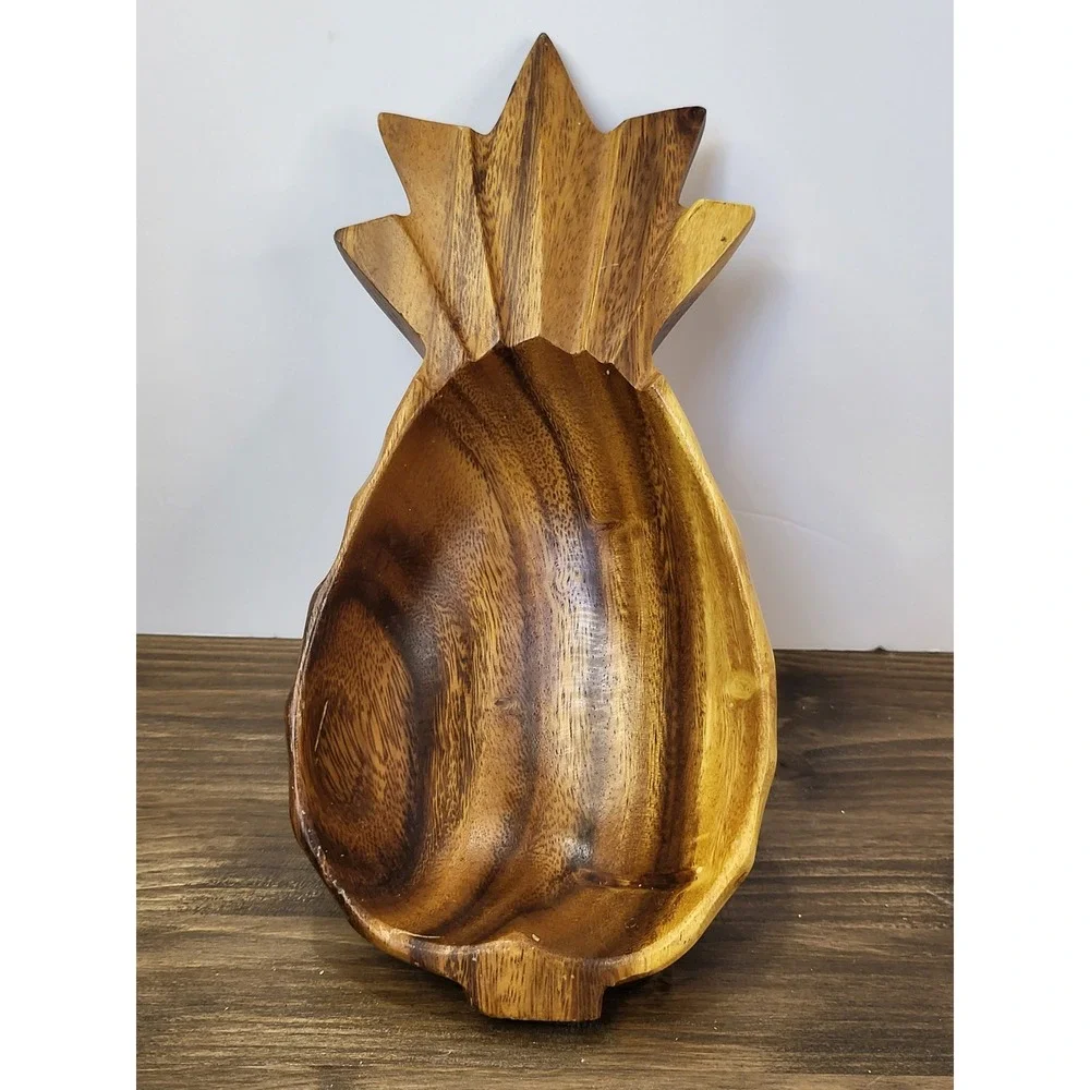 Vintage Monkey Pod Wood Pineapple Bowl Hand Carved Philippines Tiki Decor 10in